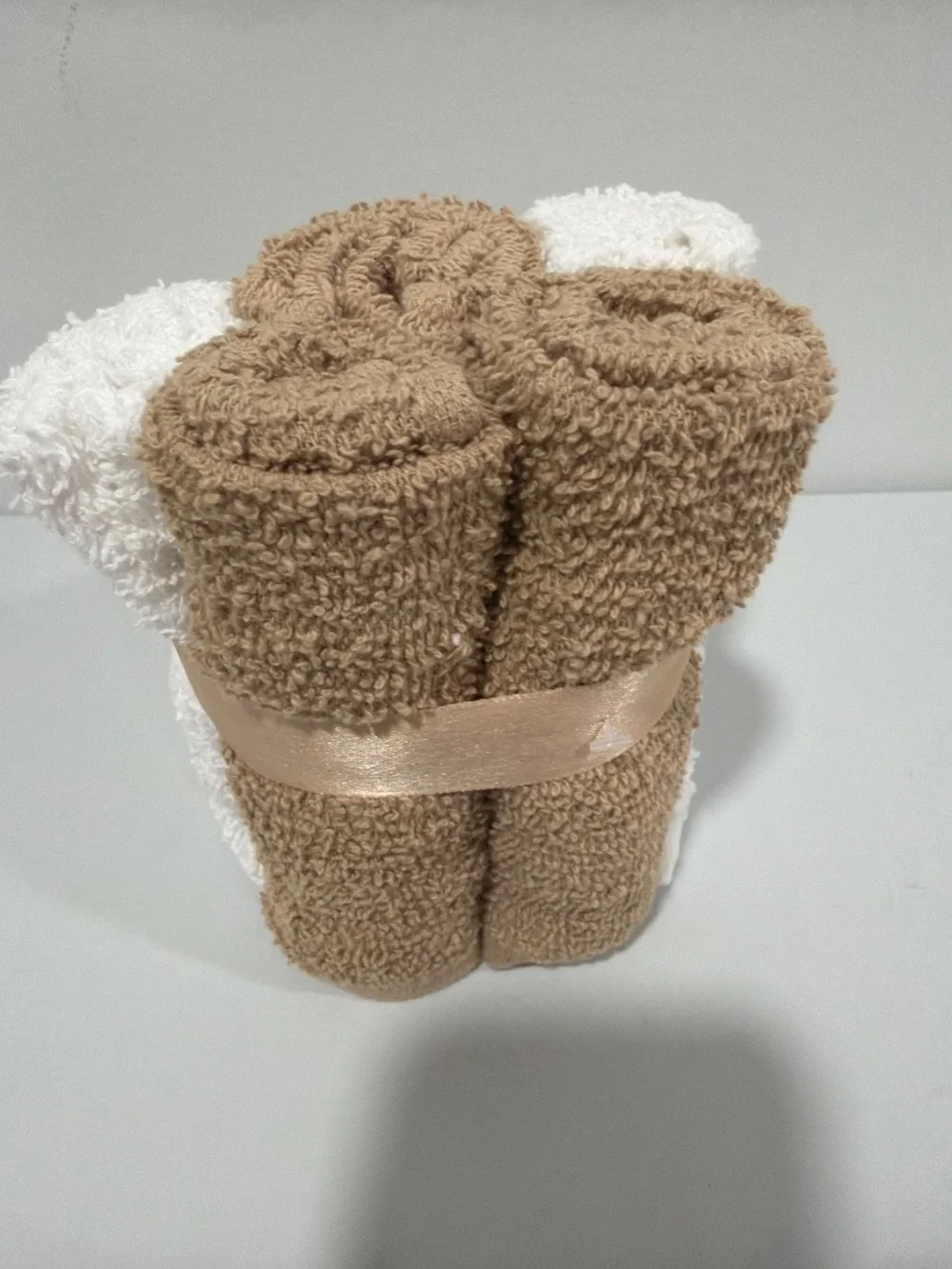 Cotton White Taupe Relax Embroidery on two and bathtub on one 5 Washcloths